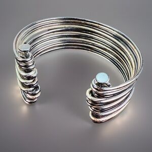 Black gunmetal, Silvertone wide band cuff bracelet